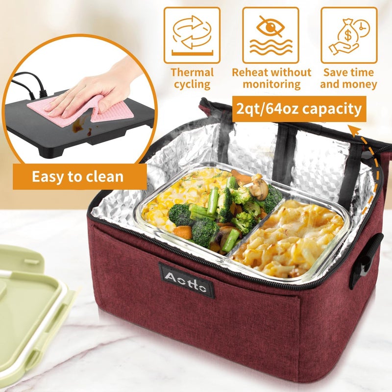 Aotto Portable Oven, Electric Lunch Box Food Heater - 12V/24V/110V 3-in-1 Car Food Warmer - Heated Lunch Box for Adults - Cook, Reheat & Keep Meals Warm for Car, Truck, Travel, Work, Home - Red - Image 3